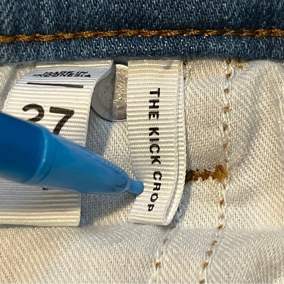 Loft The Kick Crop Denim Jeans Womens Size 27/4 Blue Bootcut Button Fly - Picture 7 of 12